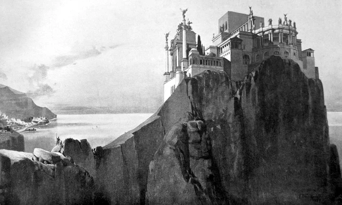 Villa Jovis, construită de împăratul Tiberius pe insula Capri. Reconstrucție de Carl Weichardt (© Wikimedia Commons)