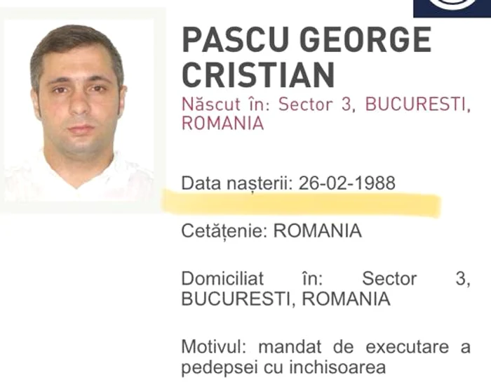 Cristian Pascu, infractorul Sursa foto Politia Română