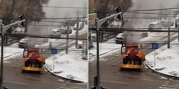Tractor incendiat în oraşul Galaţi FOTO Facebook/Grupul Şoferilor din Galaţi