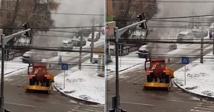 Tractor incendiat în oraşul Galaţi FOTO Facebook/Grupul Şoferilor din Galaţi