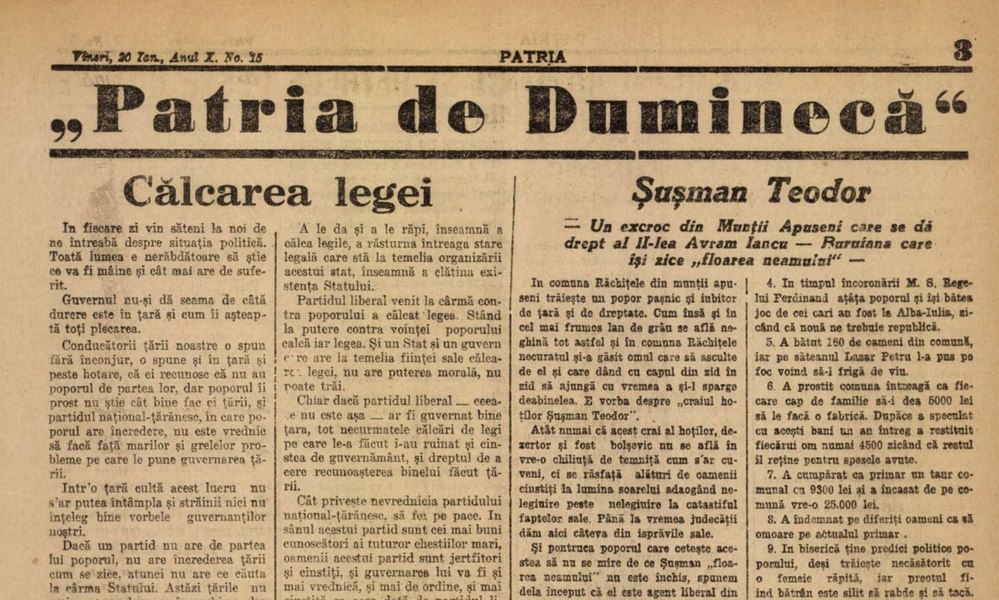 Umbre și acuzații grave asupra dizidentului Teodor Șușman din perioada interbelică