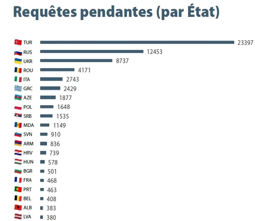 Număr cereri de soluționare la CEDO, în 2023- foto Raportul Anual CEDO
