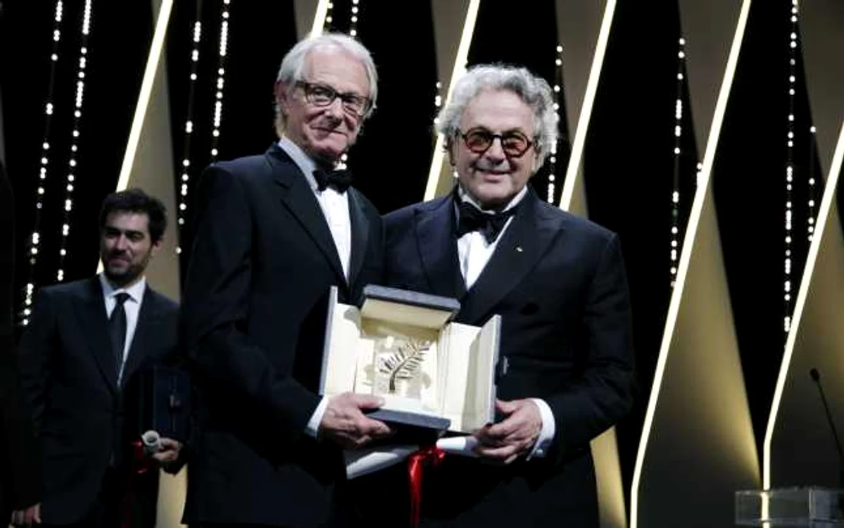Regizor Ken Loach, care a câştigat Palme d'Or pentru "I, Daniel Blake" şi George Miller, preşedintele australian de la ediţia 69 Cannes              FOTOGRAFII: AP
