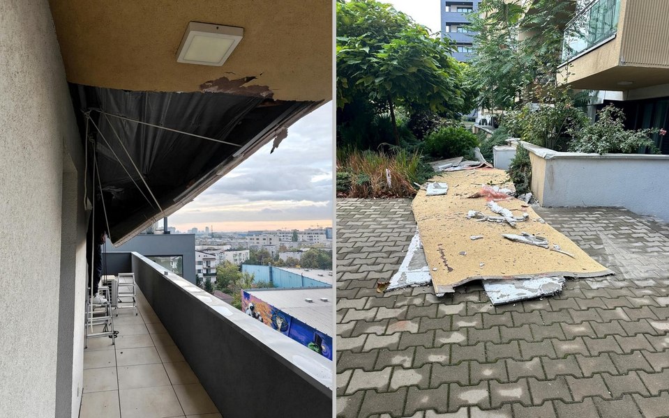 „Da’ cine v-a lucrat aici?” Controverse în jurul blocului din București, cu bucăți de izolație prăbușite după cutremurul de luni