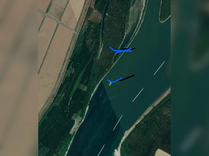 Poziția primelor două barje scufundate FOTO: Apele Române