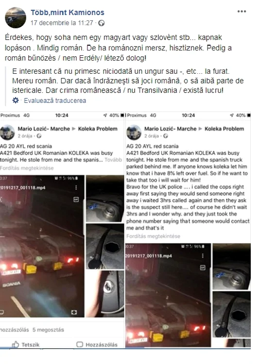 Postarea șoferului de camion din Ungaria despre un șofer român