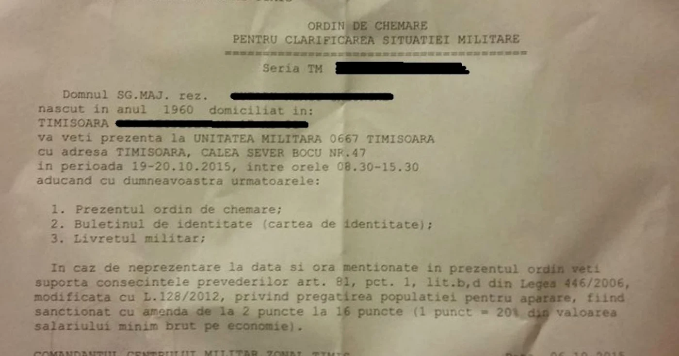 Ordin de chemare in Armata