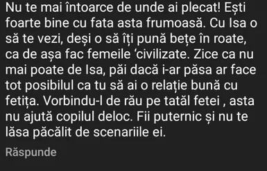 Comentariu de susținere primit de Marius pe Instagram