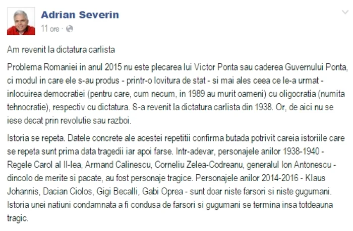 Postare Adrian Severin FOTO facebook Adrian Severin