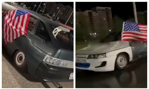 Un tânăr și-a pus la mașină drapelul SUA și s-a plimbat într-un oraș din Rusia. 