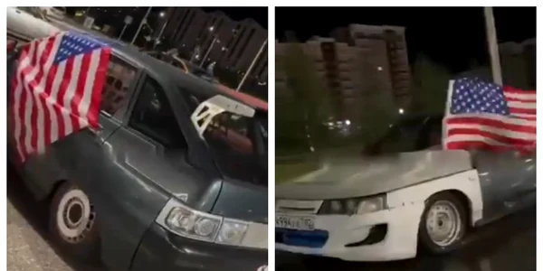 Un tânăr și-a pus la mașină drapelul SUA și s-a plimbat într-un oraș din Rusia. 