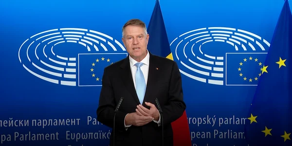 Klauss Iohannis, înaintea discursului din Parlamentul European foto: captură de ecran / transmisiune video