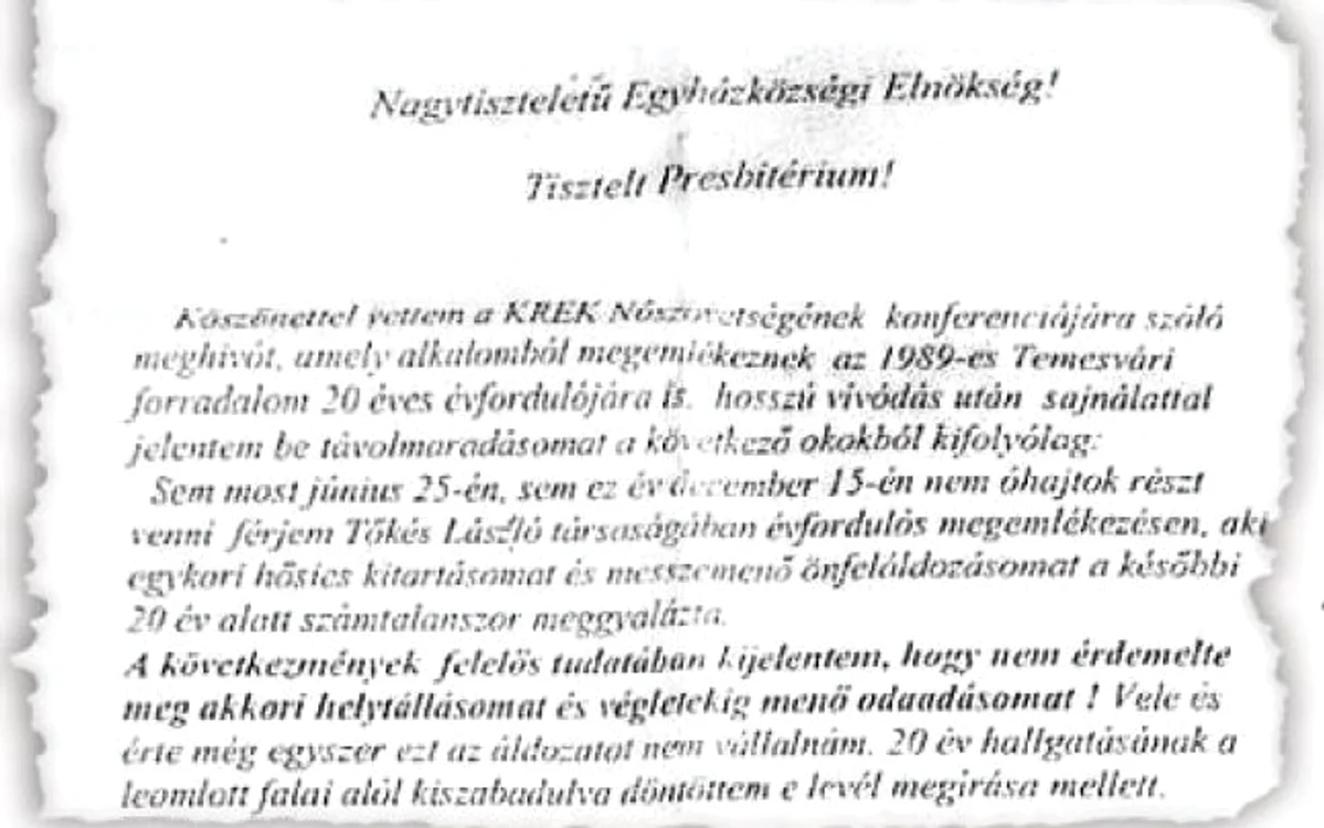 Scrisoarea adresată enoriaşilor reformaţi din Parohia Timişoara 