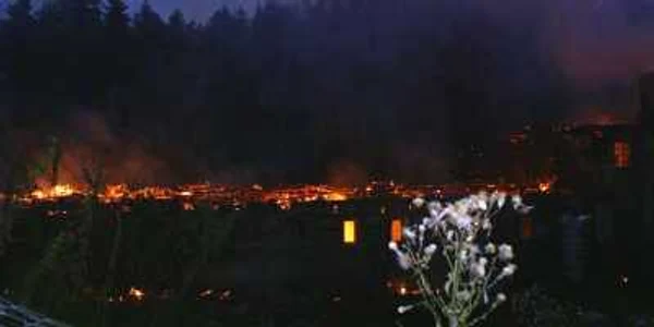 Incendiul care a distrus fostele Bai Comunale din staţiunea Băile Olăneşti