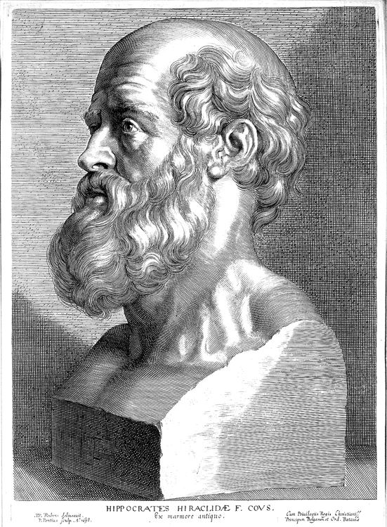 Gravură: bustul lui Hipocrate de Paulus Pontius după Peter Paul Rubens, 1638