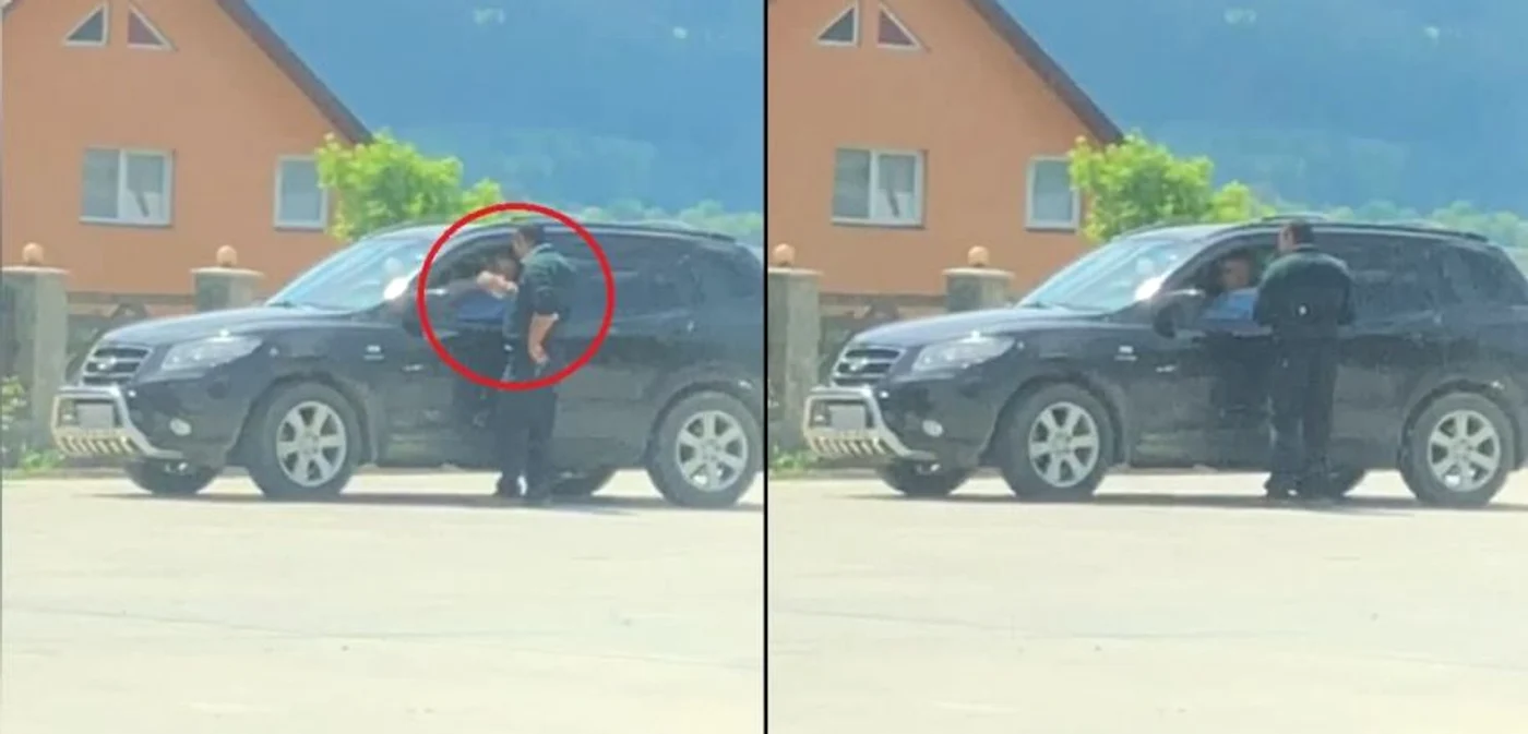 Bărbat filmat în timp ce împarte bani dintr-o maşină. FOTO: captură video