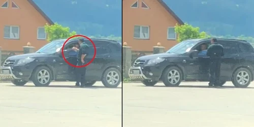 persoana firmata in timp ce primeste bani 