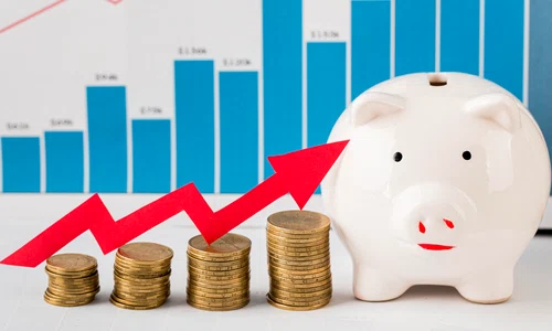 front view piggy bank with coins growth chart jpg