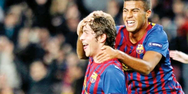 Sergi Roberto (stânga) a marcat la primul său meci oficial pentru prima echipă a Barcelonei 