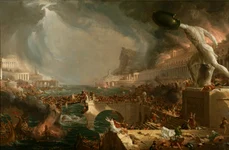 „Cursul Imperiului: Distrugere”, pictură de Thomas Cole (1836) reprezentând căderea Imperiului Roman (© The Metropolitan Museum of Art, New York, SUA / Wikimedia Commons)