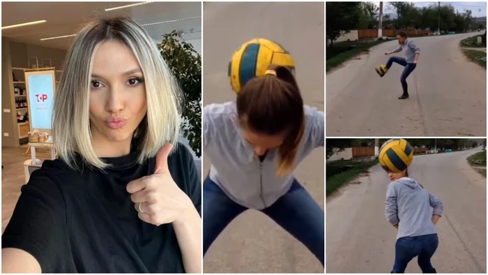 Adela Popescu a arătat ce știe să facă cu mingea de fotbal. Foto: colaj/captură Instagram