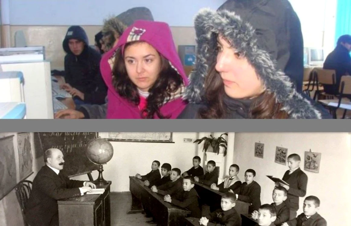 Un secol distanţă în educaţia de la Galaţi. Sus - noiembrie 2018, jos - noiembrie 1918. FOTO Colaj
