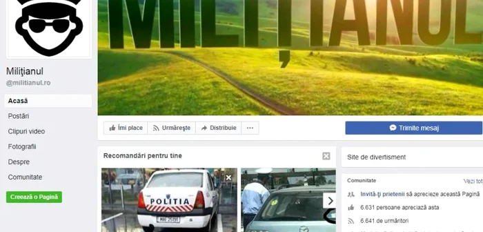 Captura cu pagina de Facebook Militianul FOTO Prinscreen