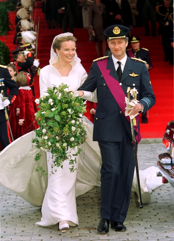 Regina Mathilde a Belgiei la nunta ei cu Regele Filip 