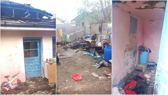 Casa unde locuia familia cu șase copii a fost aproape distrusă de incendiu FOTO Poliția Locală Bacău