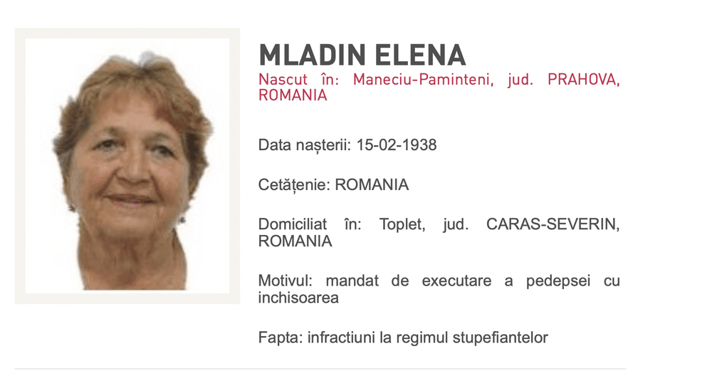 Cine este cea mai bătrână femeie dată în urmărire generală în România. Ce i-a ascuns în mâncare nepotului din închisoare