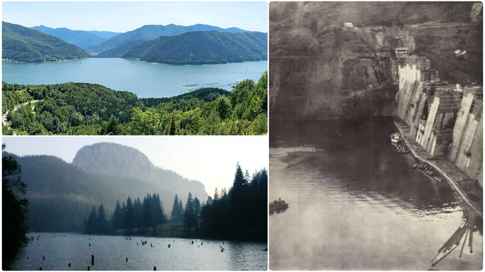 Lacul Bicaz, Lacul Roșu (Wikipedia) și barajul Bicaz în construcție, revista Flacăra, 1960