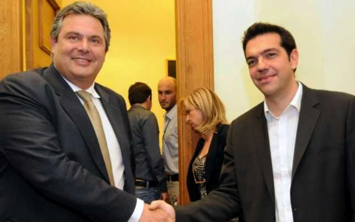 Panos Kammenos, liderul partidului Grecii Independenţi şi Alexis Tsipras, şeful Syriza