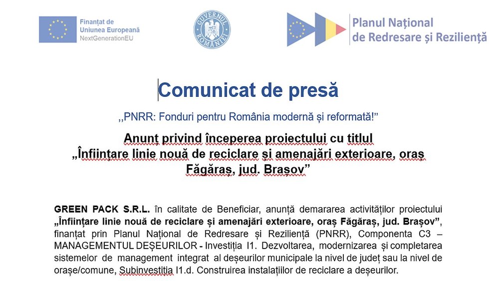 Comunicat de presă.  ,,PNRR: Fonduri pentru România modernă și reformată!’’