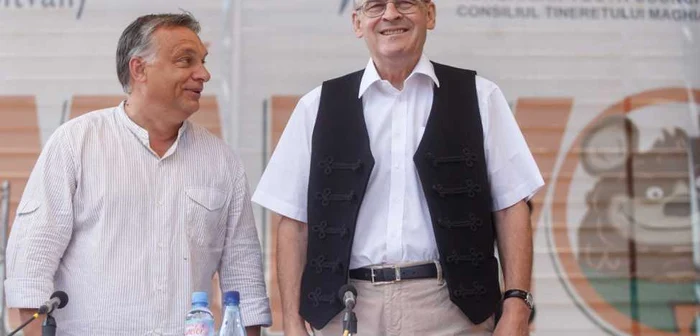 Laszlo Tokes, alături de Viktor Orban, prim-ministrul Ungariei, la Universitatea de Vară de la Băile Tuşnad FOTO Mediafax