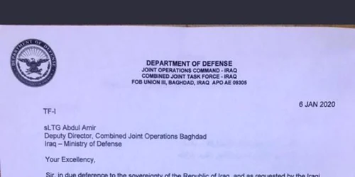 Scrisoare prin care comandantul operaţiunilor militare din Irak anunţă pregătirea retragerii din Irak FOTO TWITTER/Deborah Haynes ‏