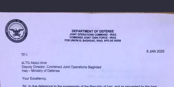 Scrisoare prin care comandantul operaţiunilor militare din Irak anunţă pregătirea retragerii din Irak FOTO TWITTER/Deborah Haynes ‏