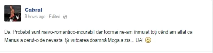 Cabral a făcut anunţul pe pagina sa de Facebook