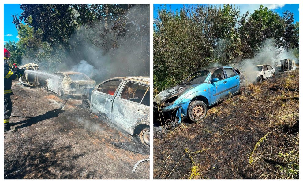 Incendiu de vegetație scăpat de sub control lângă Sighișoara: 5 mașini au fost mistuite de flăcări