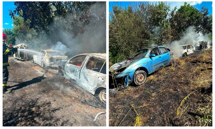Cinci mașini arse într-un incendiu de vegetație uscată