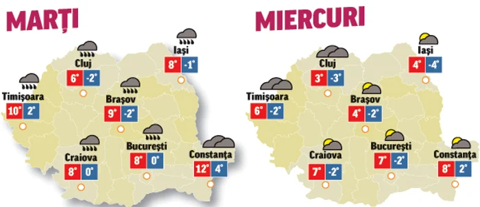 Prognoza meteo pentru următoarele două zile anunță că de marți revin precipitațiile în majoritatea regiunilor