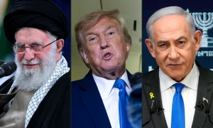 COMBO Ayatollahul Ali Khamenei - Donald Trump și Benjamin Netanyahu FOTO AFP