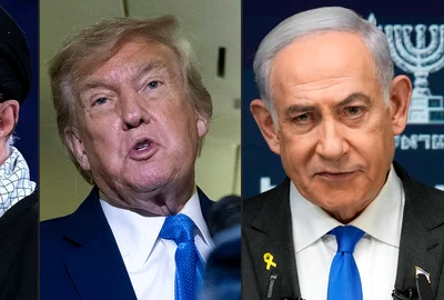 COMBO Ayatollahul Ali Khamenei - Donald Trump și Benjamin Netanyahu FOTO AFP