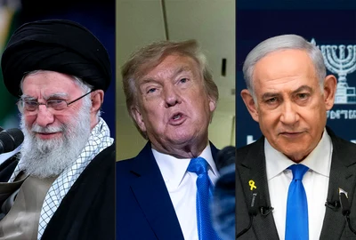 COMBO Ayatollahul Ali Khamenei - Donald Trump și Benjamin Netanyahu FOTO AFP