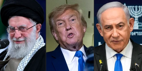COMBO Ayatollahul Ali Khamenei - Donald Trump și Benjamin Netanyahu FOTO AFP