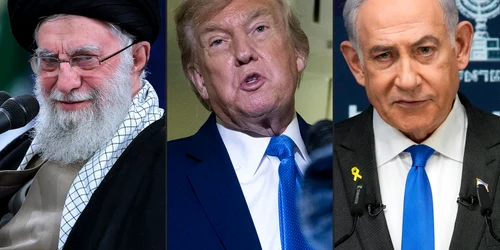 COMBO Ayatollahul Ali Khamenei - Donald Trump și Benjamin Netanyahu FOTO AFP