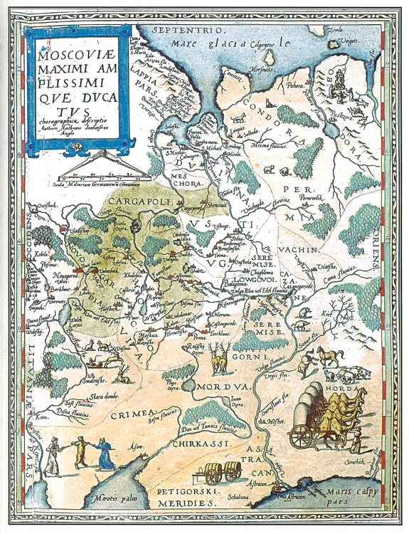 Hartă a Moscoviei realizată de Anthony Jenkinson și Gerard de Jode, în 1593 