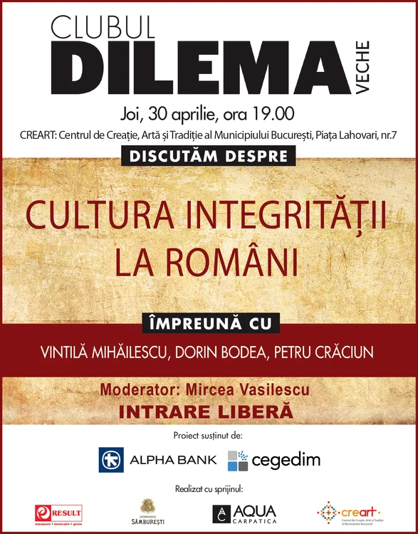Clubul Dilema veche, 30 aprilie: "Cultura integrității la români" jpeg