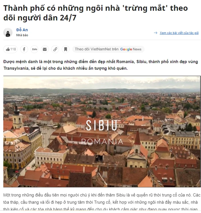 Articol de voiaj apărut în presa vietnameză despre Sibiu
