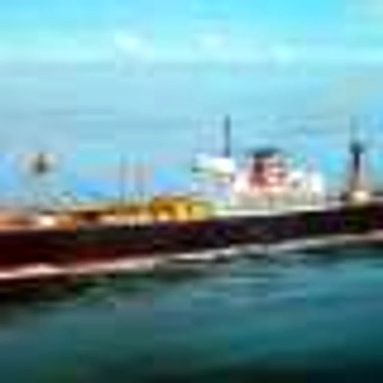 08. 1960 - Nava cargo EVANGELIA fosta SAXON STAR - pictura in ulei de Wallace Trickett