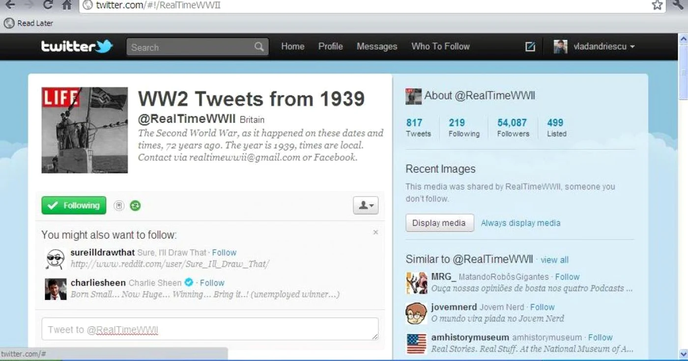 Profilul de Twitter RealTimeWWII reface tragediile războiului